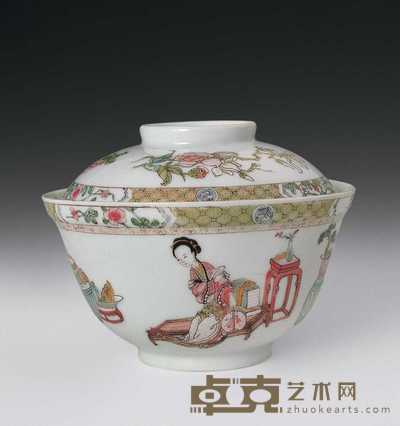 清雍正 粉彩人物图盖碗 直径11cm